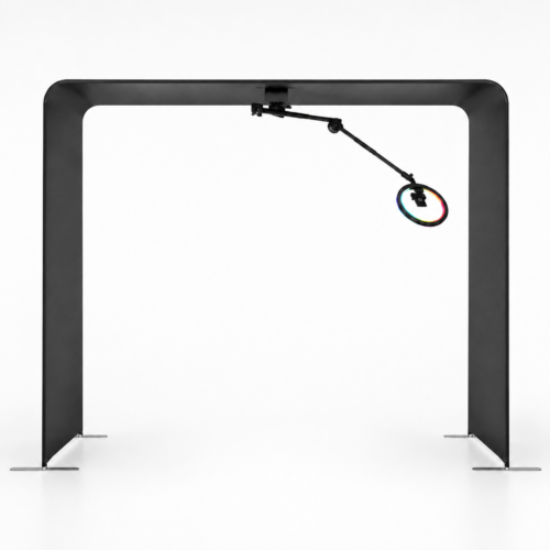 360 Overhead Photo Booth with rotating camera frame and LED platform